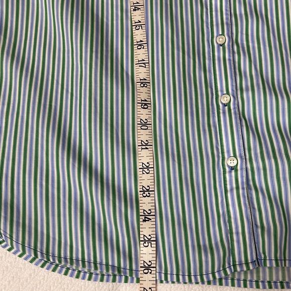 Ann Taylor Green/Blue/White Stripe Blouse. Size Large - Picture 7 of 7